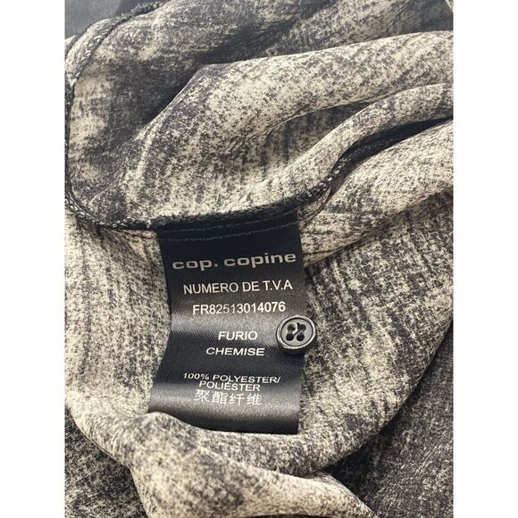 Cop Copine Sheer Blouse Black Gray Sheer Abstract Long Sleeve High Low Size 36/S - Picture 8 of 10